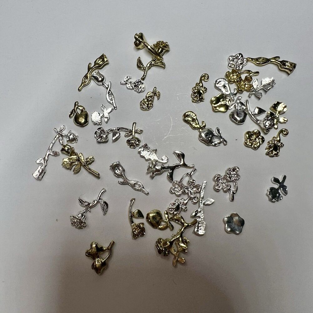 New Mixed Rose Flower Charms Lot Gold Silver Tone Flatback Metal Craft Supplies